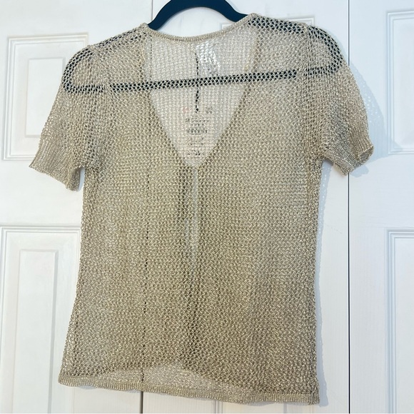 ZARA Gold-tone metallic thread mesh tie-front women’s short jacket. M NWT - Picture 9 of 10